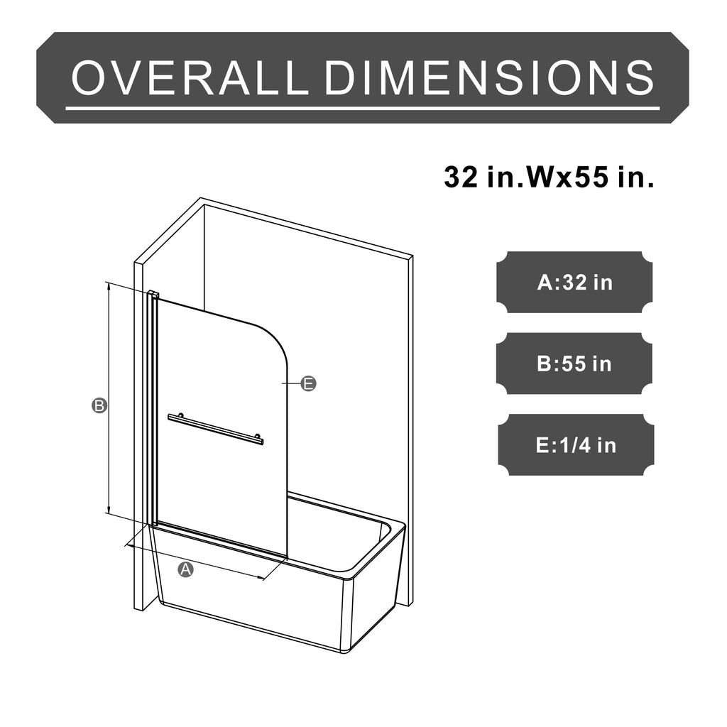 Goodyo 31" X 55" Bathtub Screen Frameless Shower Door