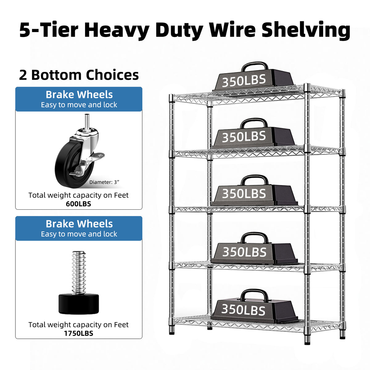 5-Shelf Heavy Duty Metal Storage Shelving Unit
