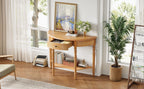 TREXM Farmhouse Half Moon Console Table with Drawer & Shelf - Rustic Accent Table