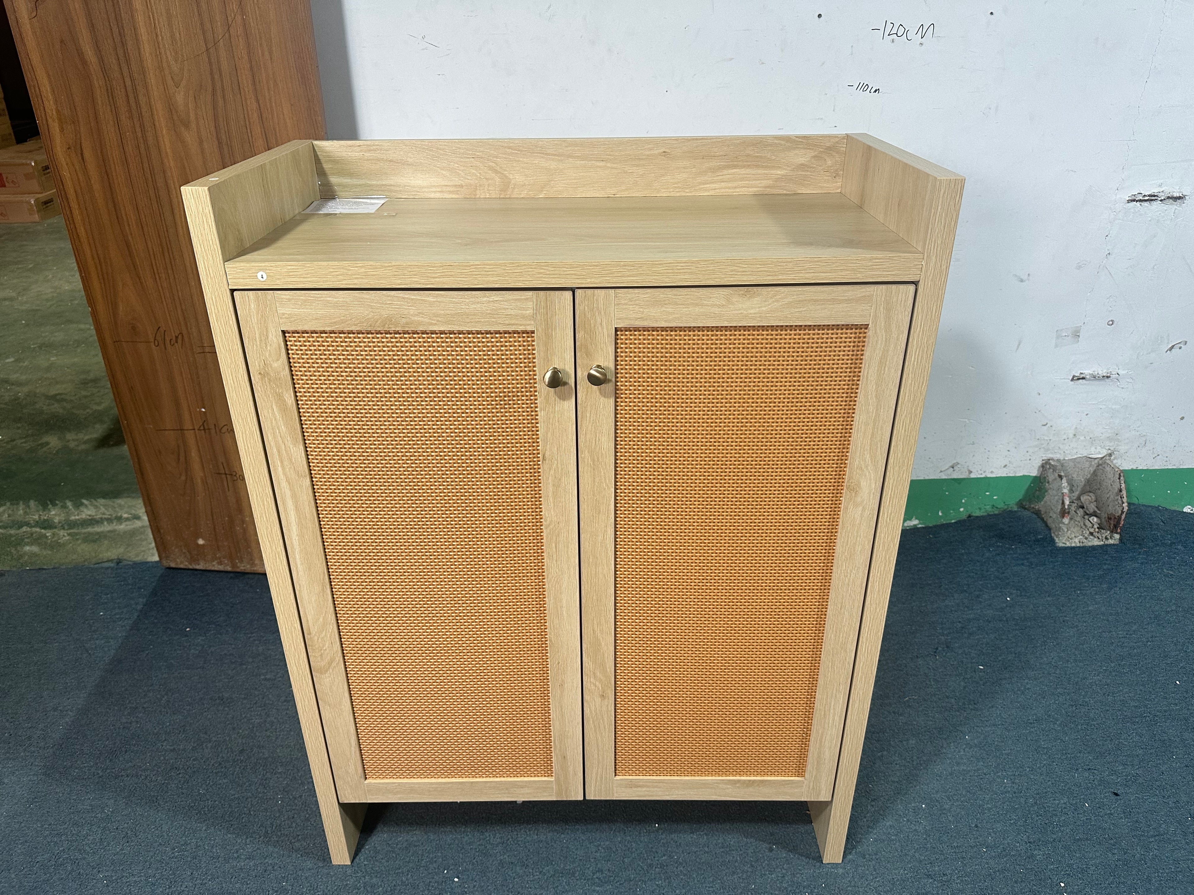42.5" Tall Rattan Shoe Cabinet with Doors
