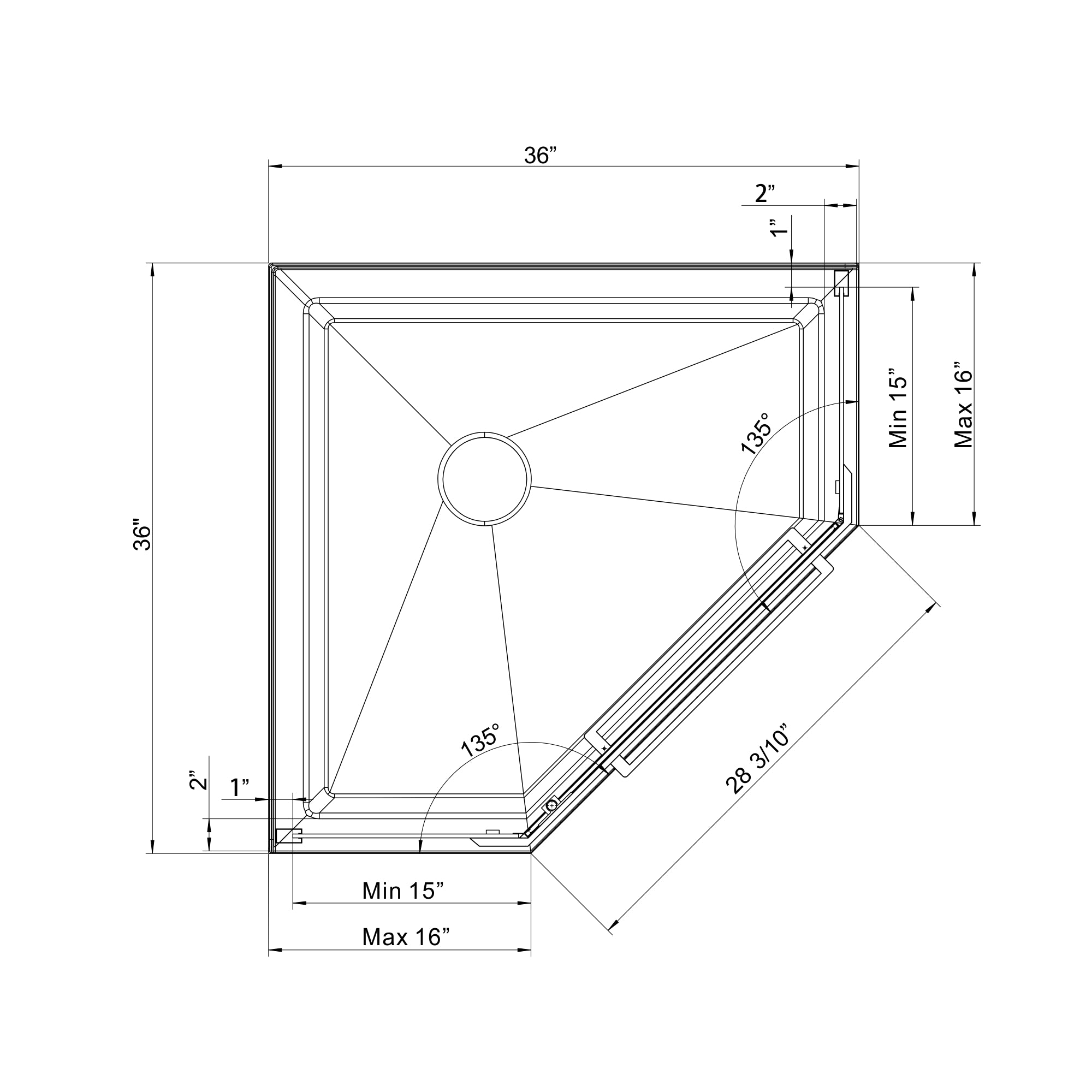 Goodyo 36 in. Corner Drain Neo-Angle Shower Base