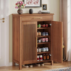 5-Tier Shoe Storage Cabinet with Louvered Doors and Drawer