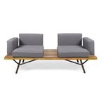 Canoga Outdoor Industrial Loveseat with Coffee Table