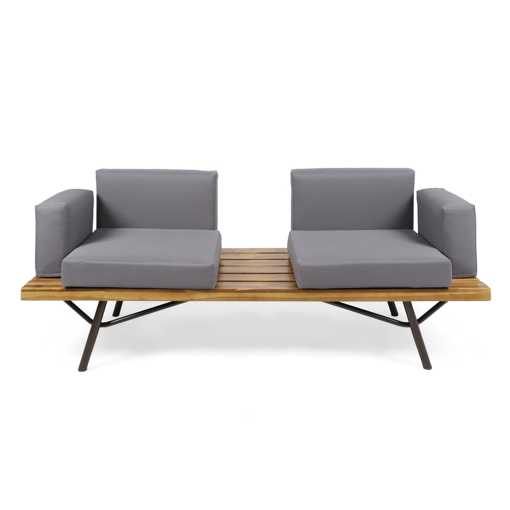Outdoor Acacia Wood 2 Seater Sofa with Metal Legs