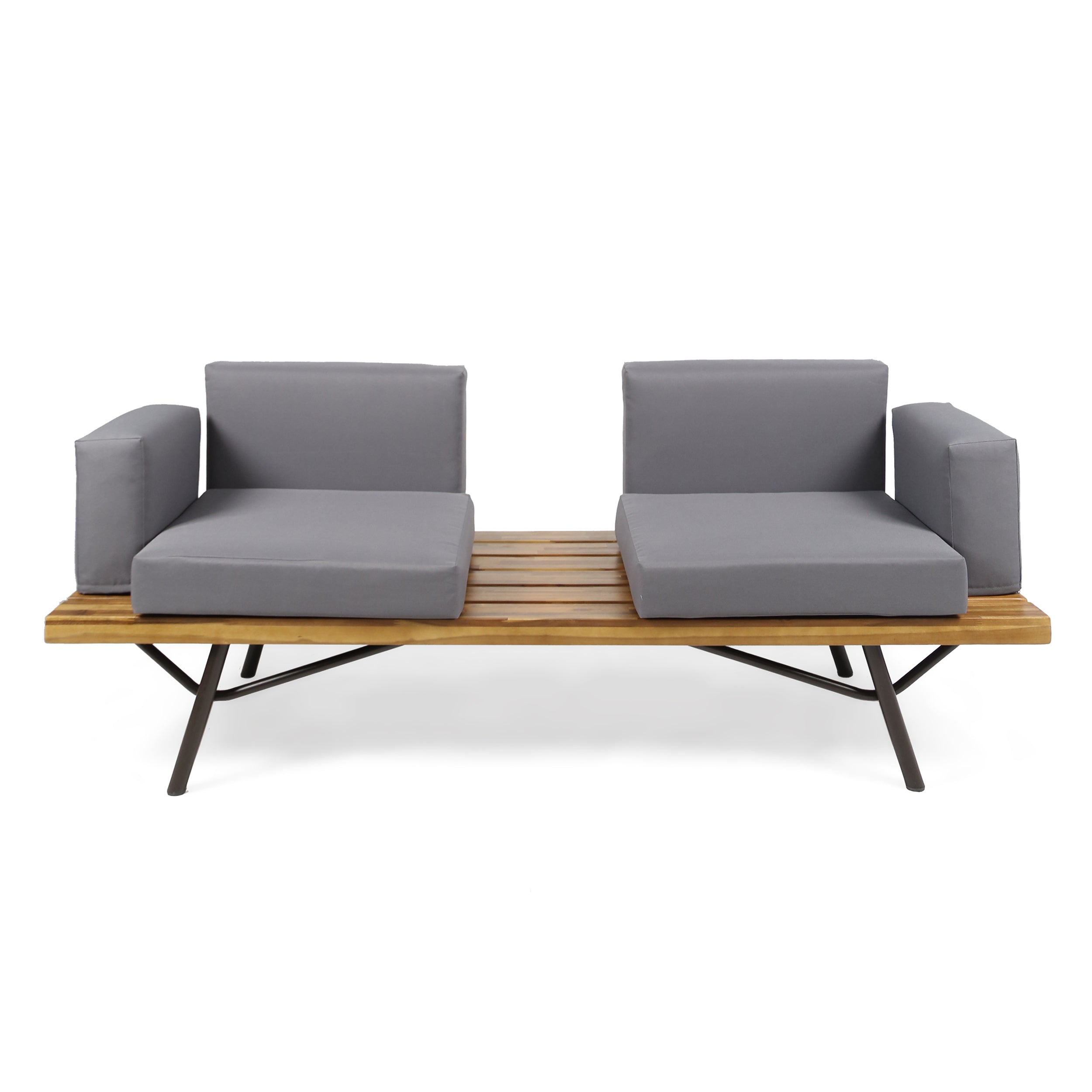 Outdoor Acacia Wood 2 Seater Sofa with Metal Legs