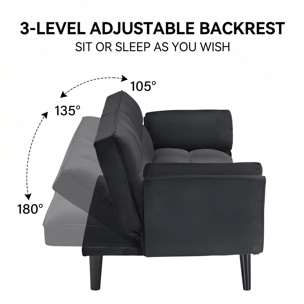 74" Black Sofa With Two Armrests & Throw Pillows