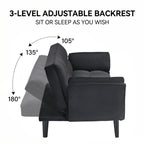 74" Black Sofa With Two Armrests & Throw Pillows