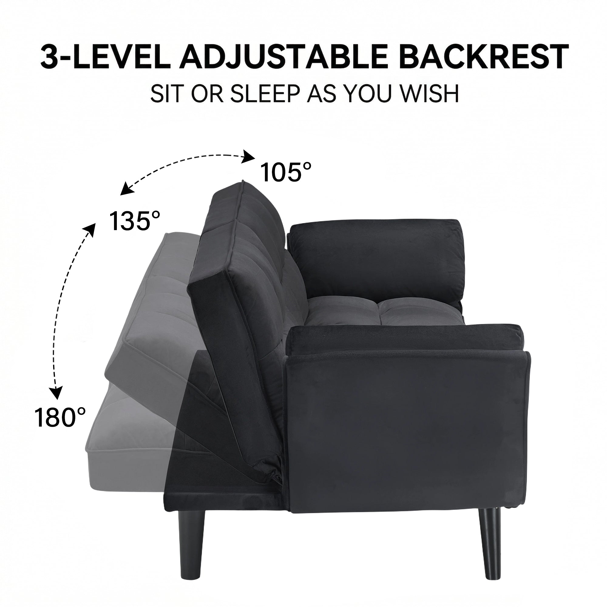 74" Black Sofa With Two Armrests & Throw Pillows