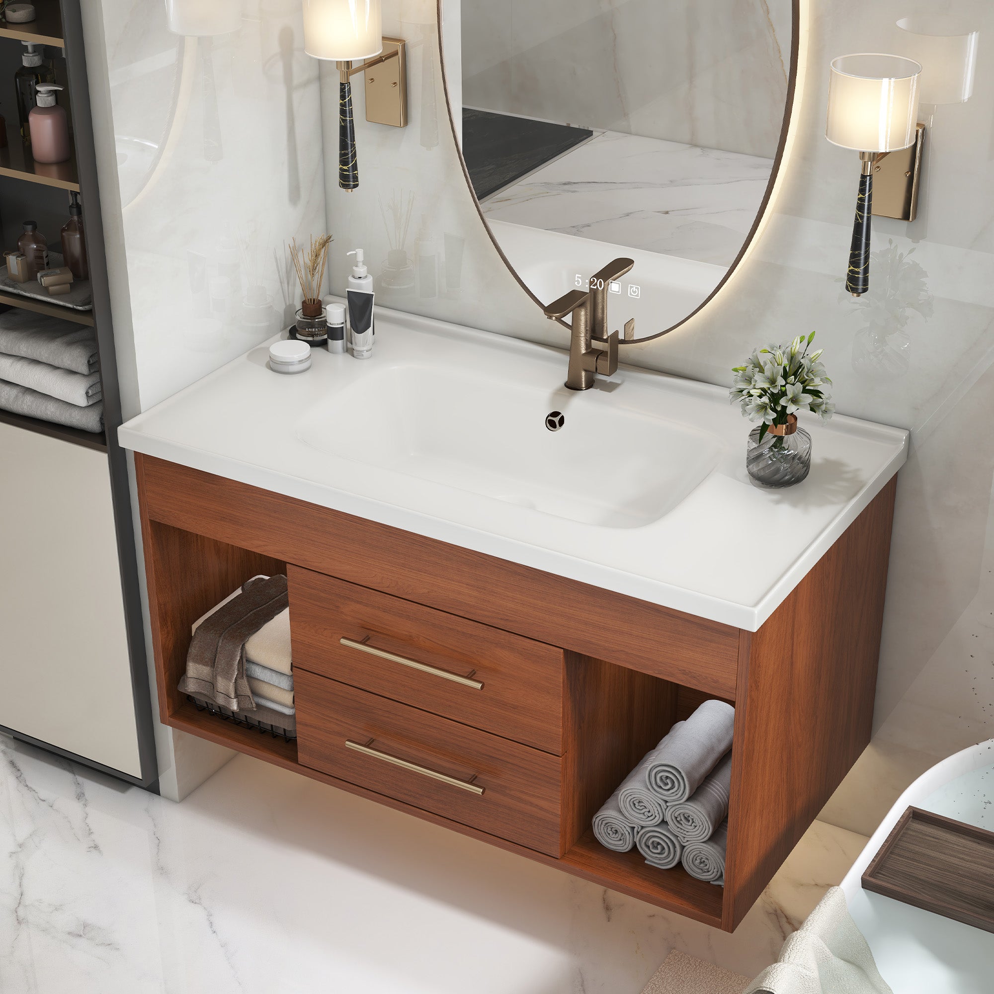 Mid-Century Modern 35.4" Bathroom Vanity with Integrated Sink