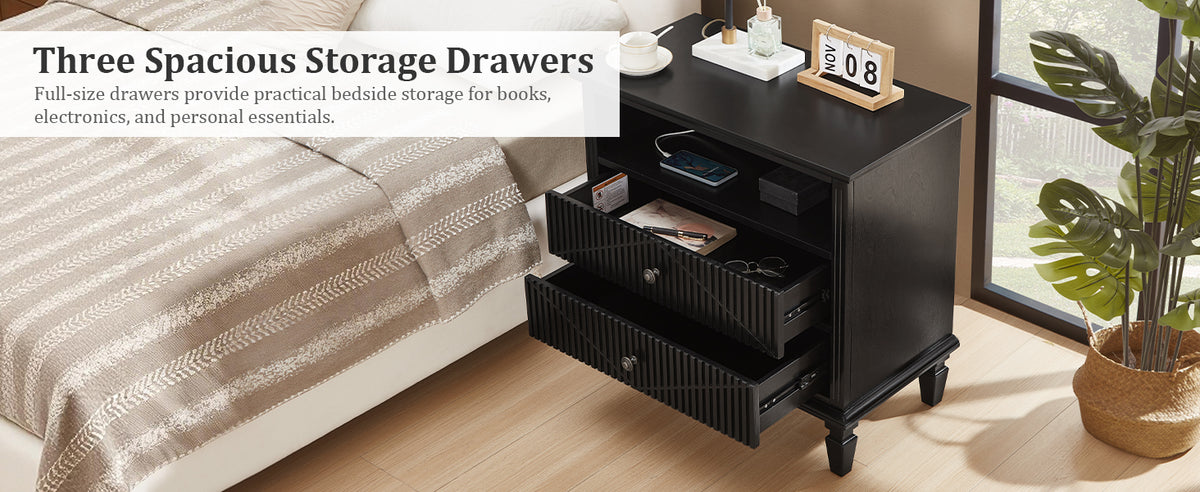 Farmhouse Nightstand with Charging Station, 2-Drawer Engineered Wood Storage Cabinet, Bedside Table for Bedroom