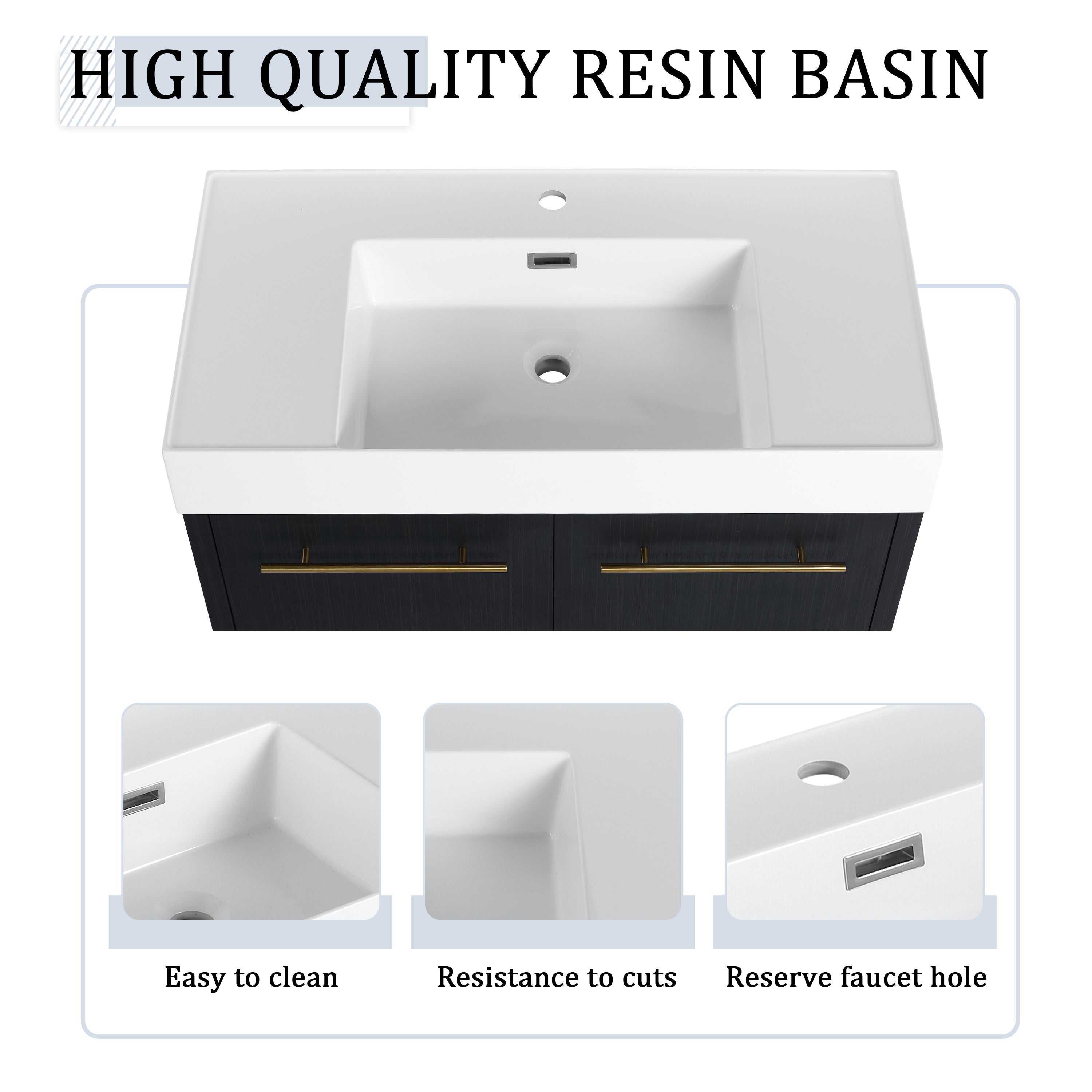 36 Inch Wall-Mounted Bathroom Vanity with Sink and Storage Rack