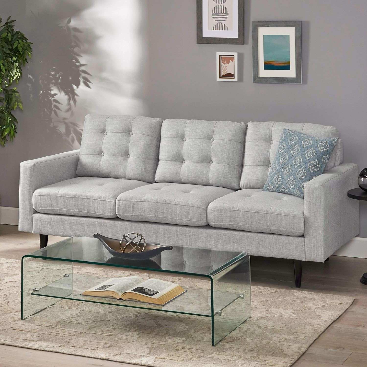Jenny Contemporary Tufted Fabric 3-Seater Sofa