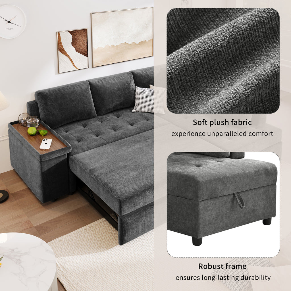 Mirod 91.5-Inch L Shaped Couch with Pull Out Bed