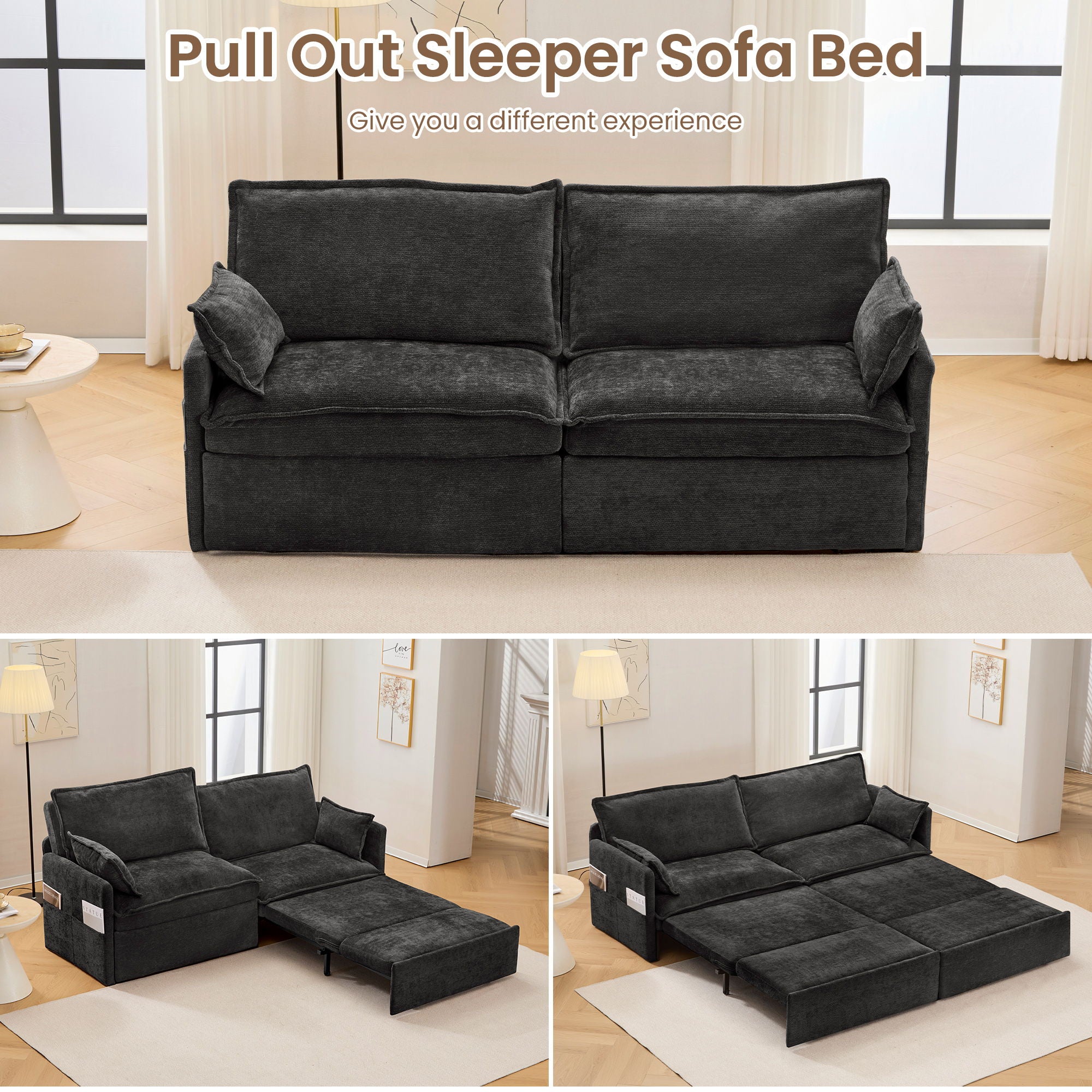 Pull Out Sofa Bed, Convertible Sleeper Sofa Couch, Side Storage, and USB / C - Type Charging Ports Chair