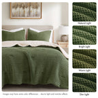 3 Pieces King/Cal King Waffle Knit Chenille Comforter Set, Olive