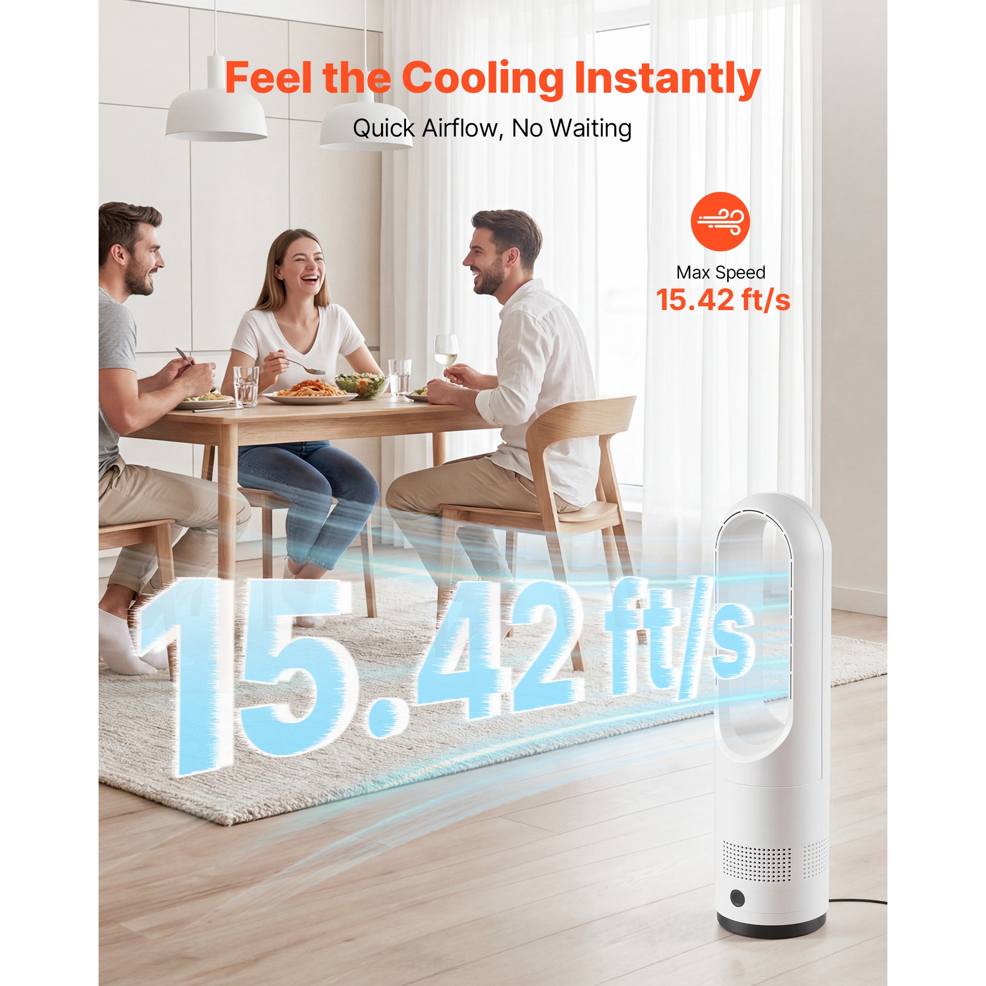 Bladeless Tower Fan with 80° Oscillation and Remote Control