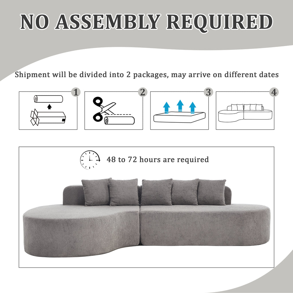 Boneless L-Shape Sectional Curved Sofa with Pillows