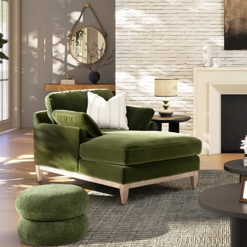 Pasadena Modern Farmhouse Chaise Lounge Chair, Olive