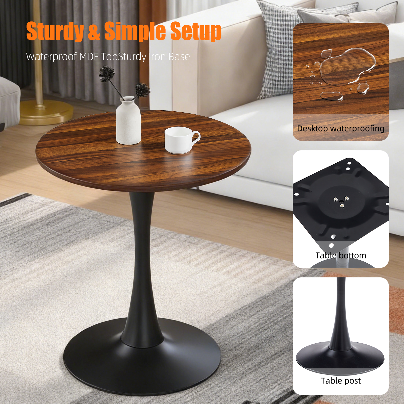 Dark Wood Grain Round Dining Table