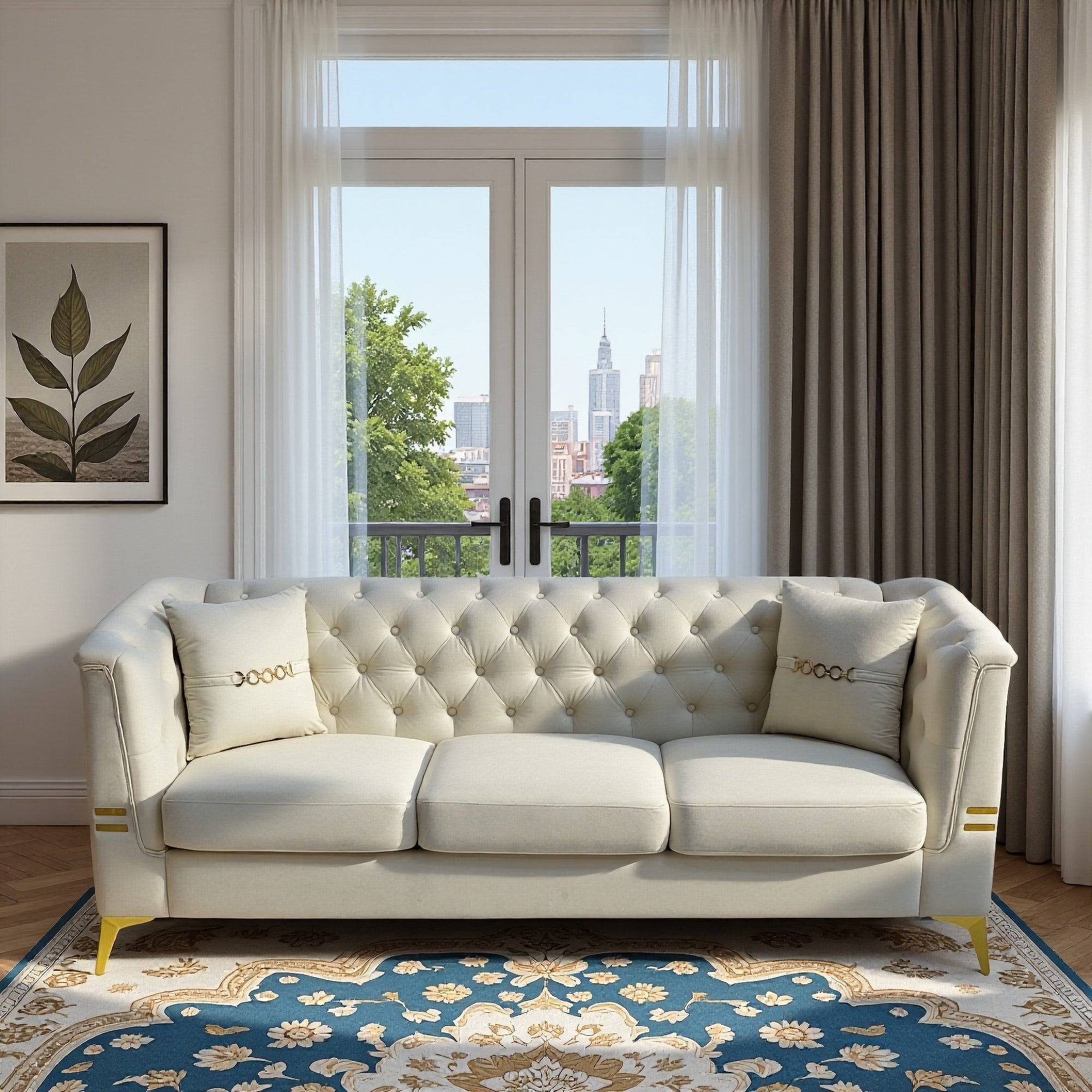 Modern Tufted Velvet Sofa with Pillows