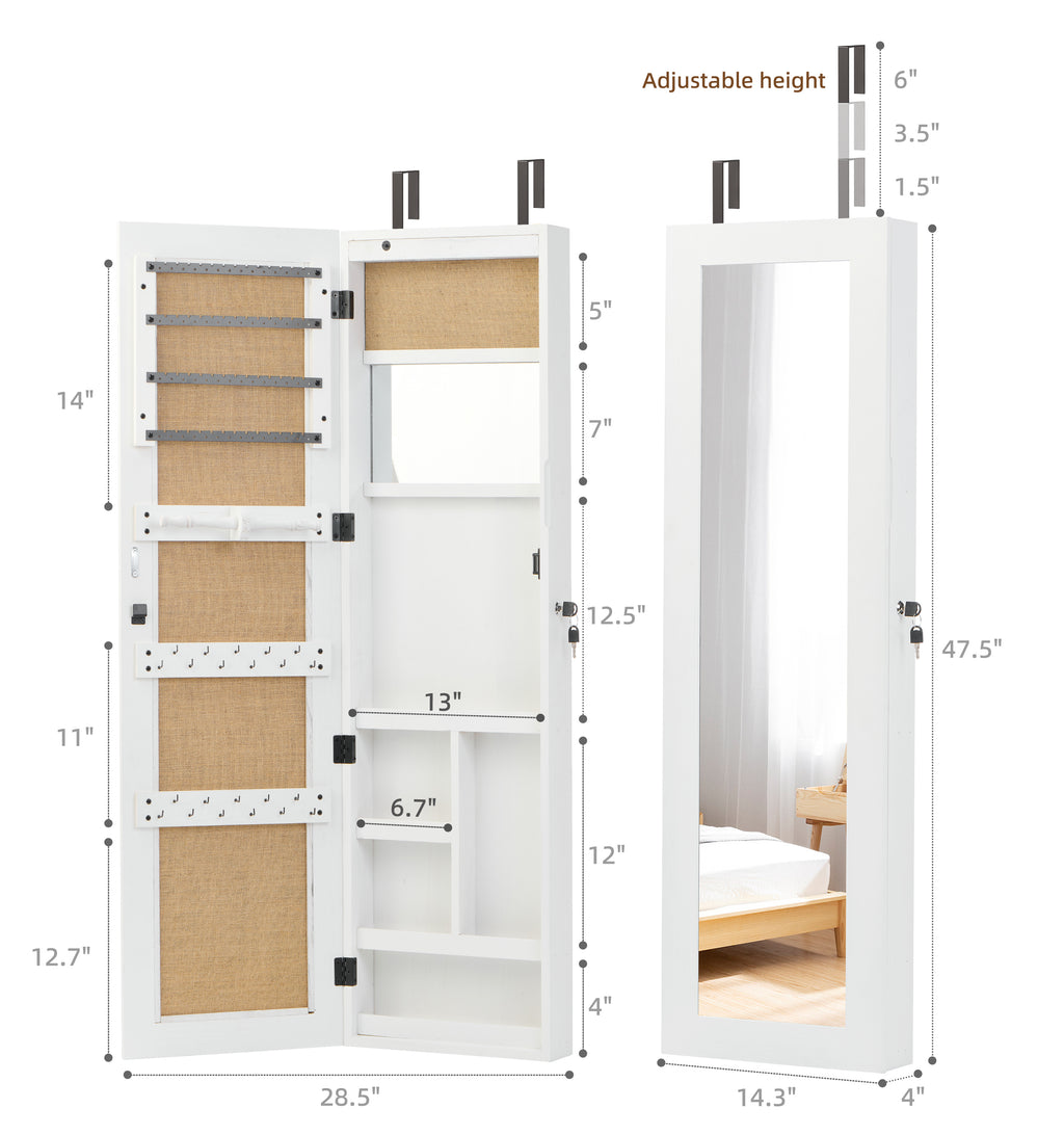 Solid Wood Jewelry Armoire Organizer Cabinet with Full-Length Mirror