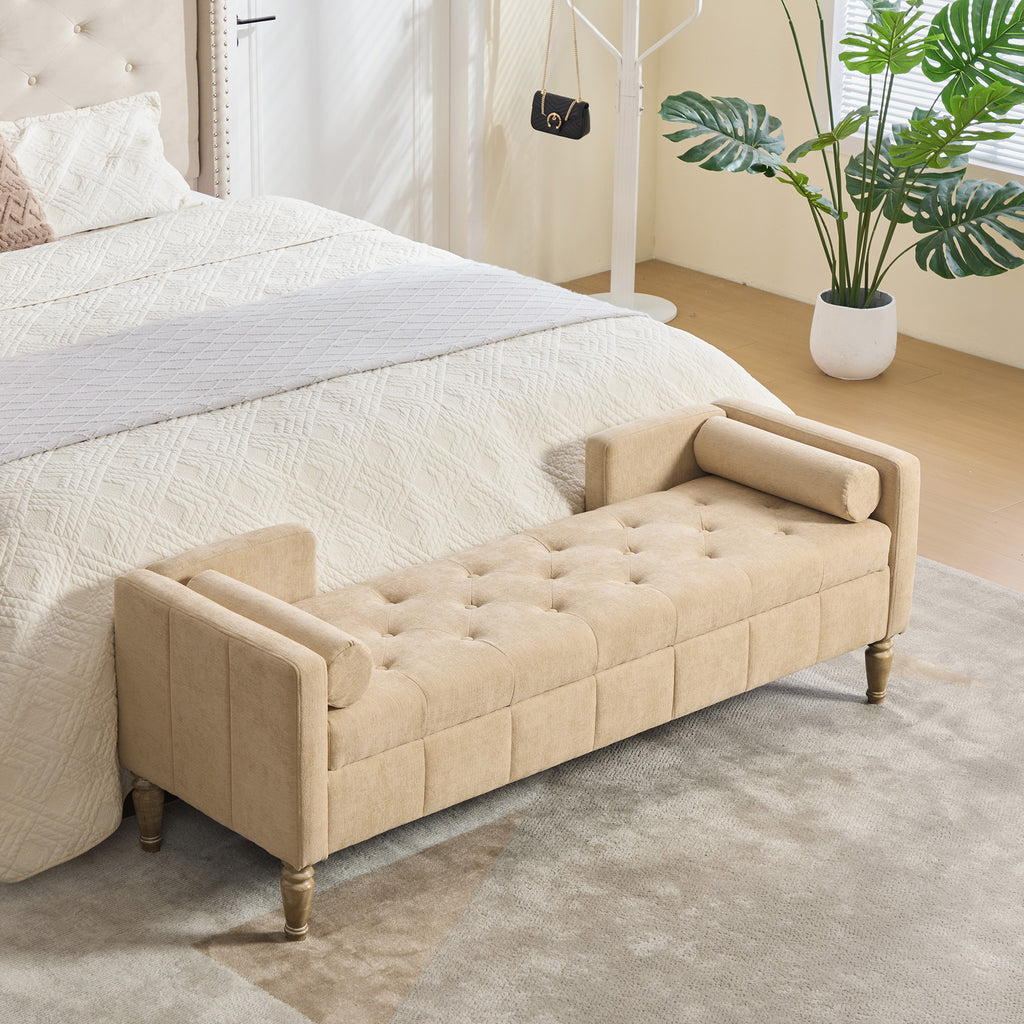 Upholstered Chenille Flip-Top Storage Bench