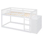 Twin Over Twin Bunk Bed with 4 Drawers and 3 Shelves - White