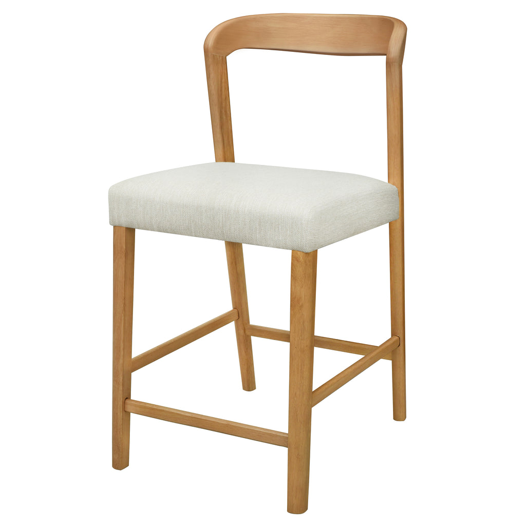 Solid Rubber Wood Counter Stools (Natural Oak + Beige) - Set of 2