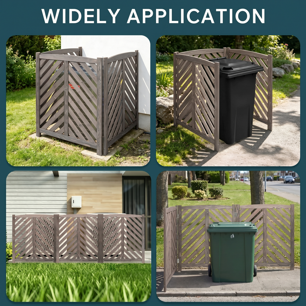 Air Conditioner Fence Screen, 3-Panel Cedar Privacy Screen, 33"W x 38"H, Gray