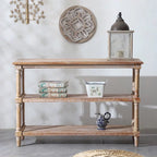 Rustic 3-Tier Console Table with Gothic-Inspired Details