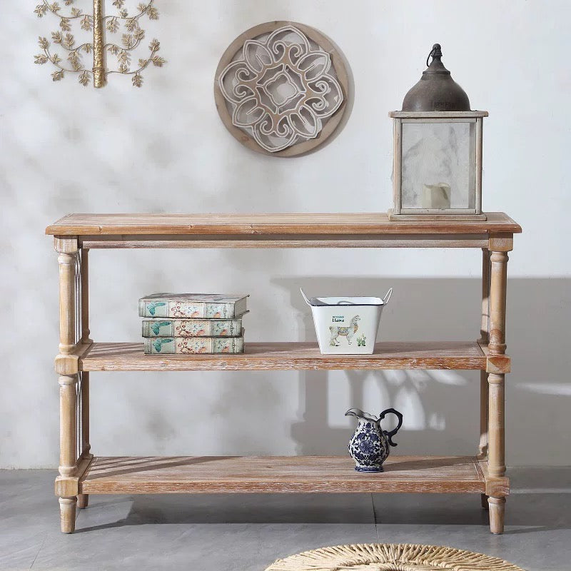 Rustic 3-Tier Console Table with Gothic-Inspired Details