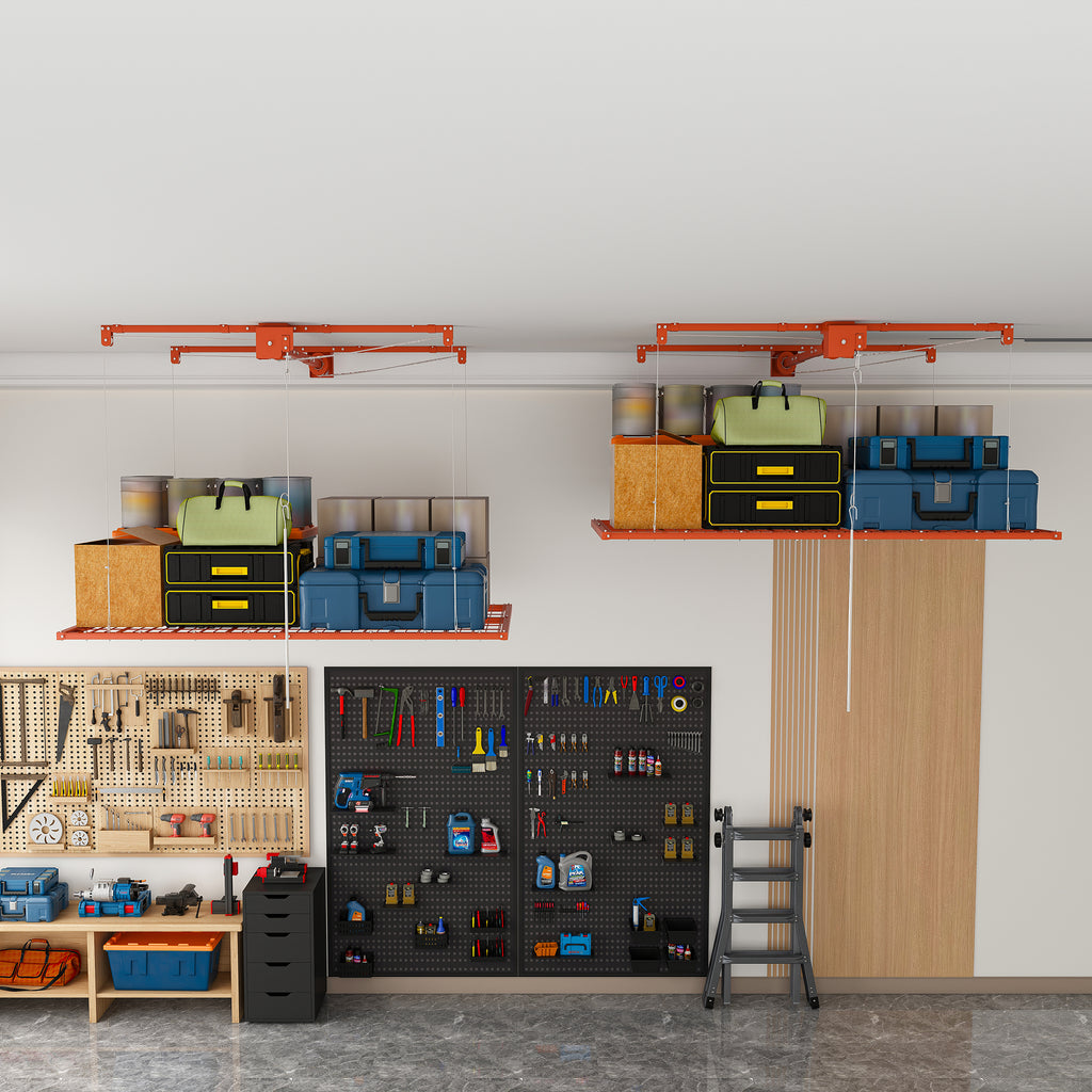 Orange Overhead Garage Storage Rack 4x8 FT for High Ceilings