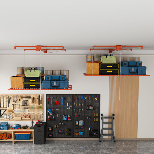 Orange Overhead Garage Storage Rack 4x8 FT for High Ceilings