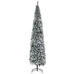HOMCOM 9' Tall Unlit Snow-Flocked Slim Artificial Christmas Tree