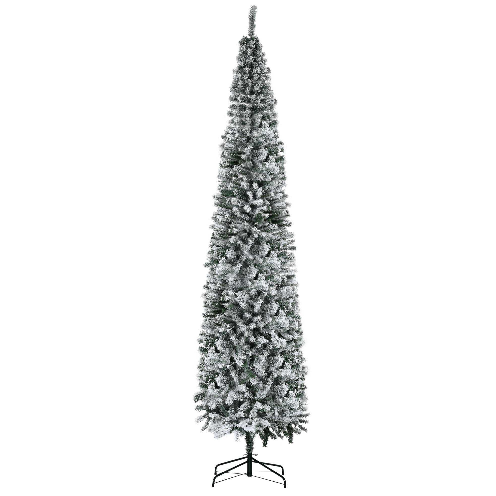 HOMCOM 9' Tall Unlit Snow-Flocked Slim Artificial Christmas Tree
