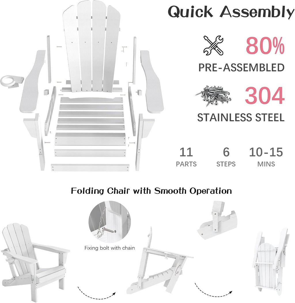 Adirondack Chairs Set of 2 - White HDPE Outdoor Seating