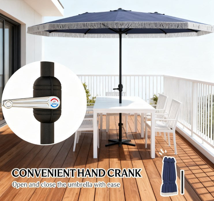 Spacious Extra Large Outdoor Rectangle Patio Umbrella with Crank Handle