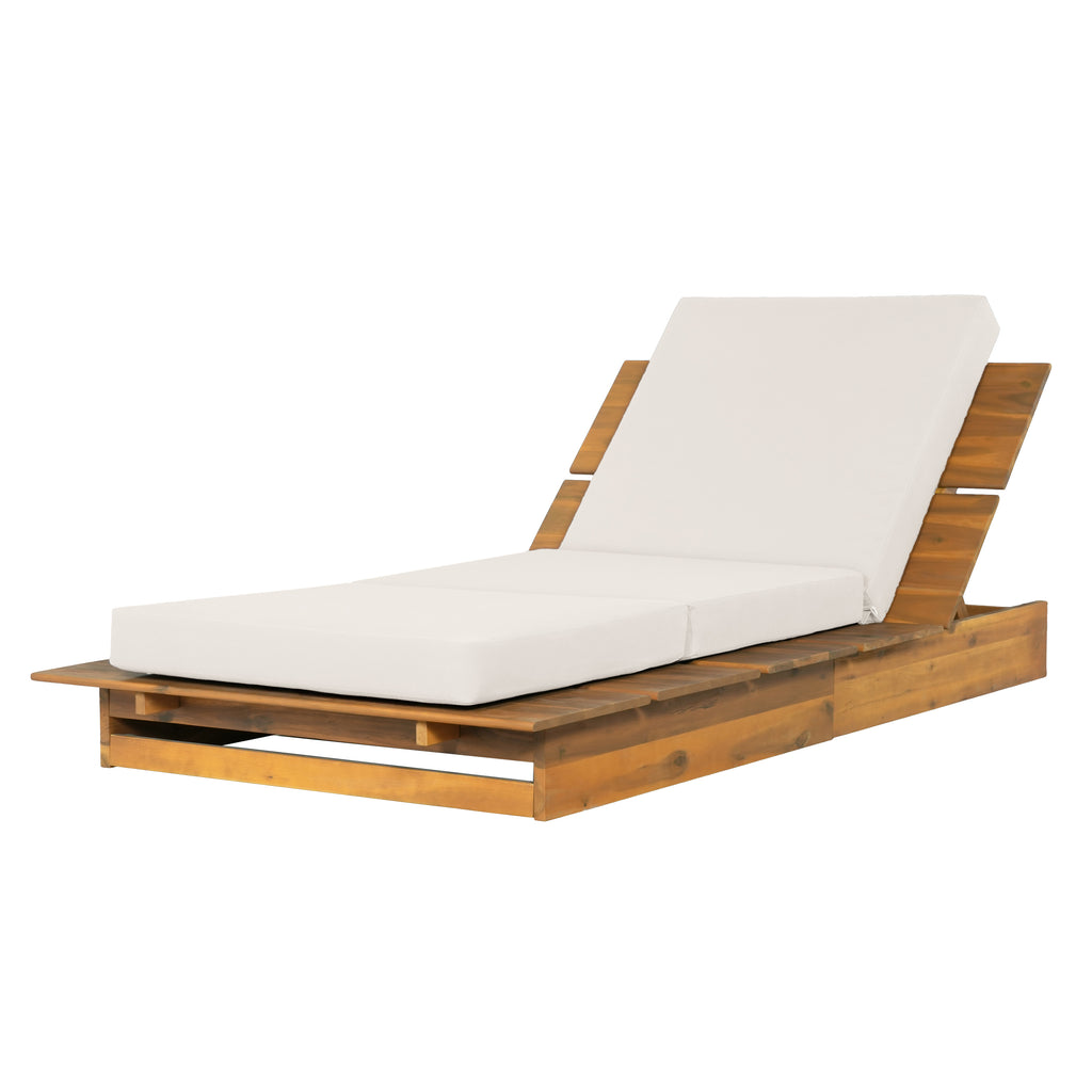 Acacia Wood Chaise Lounge with 4" Thick Cushion