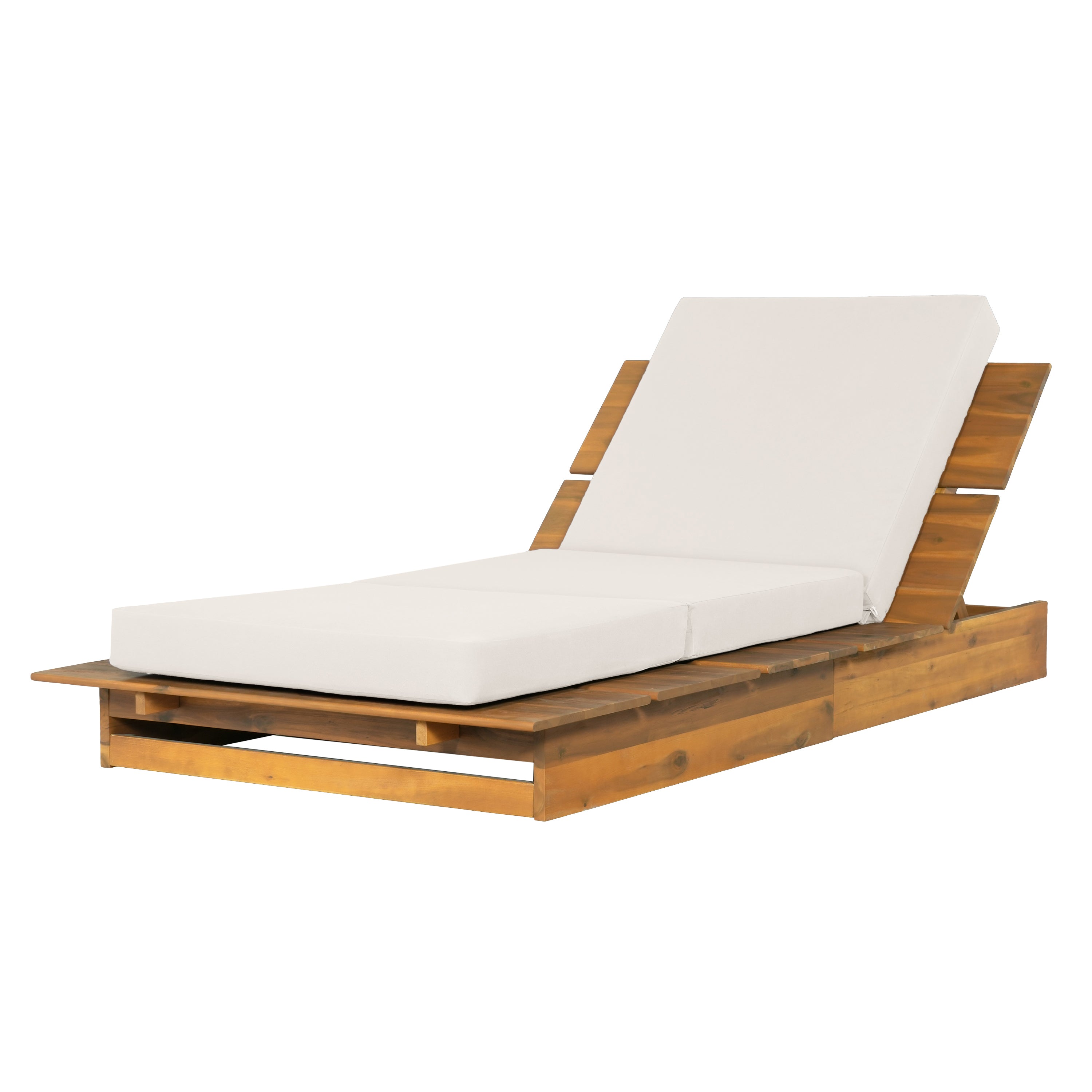 Acacia Wood Chaise Lounge with 4" Thick Cushion
