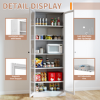 Metal Kitchen Pantry Cabinet - 72" Tall Storage with 5 Adjustable Shelves