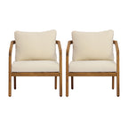 Acacia Wood Outdoor Patio Club Chair with PE Wicker Backrest & Cushions (Set of 2)