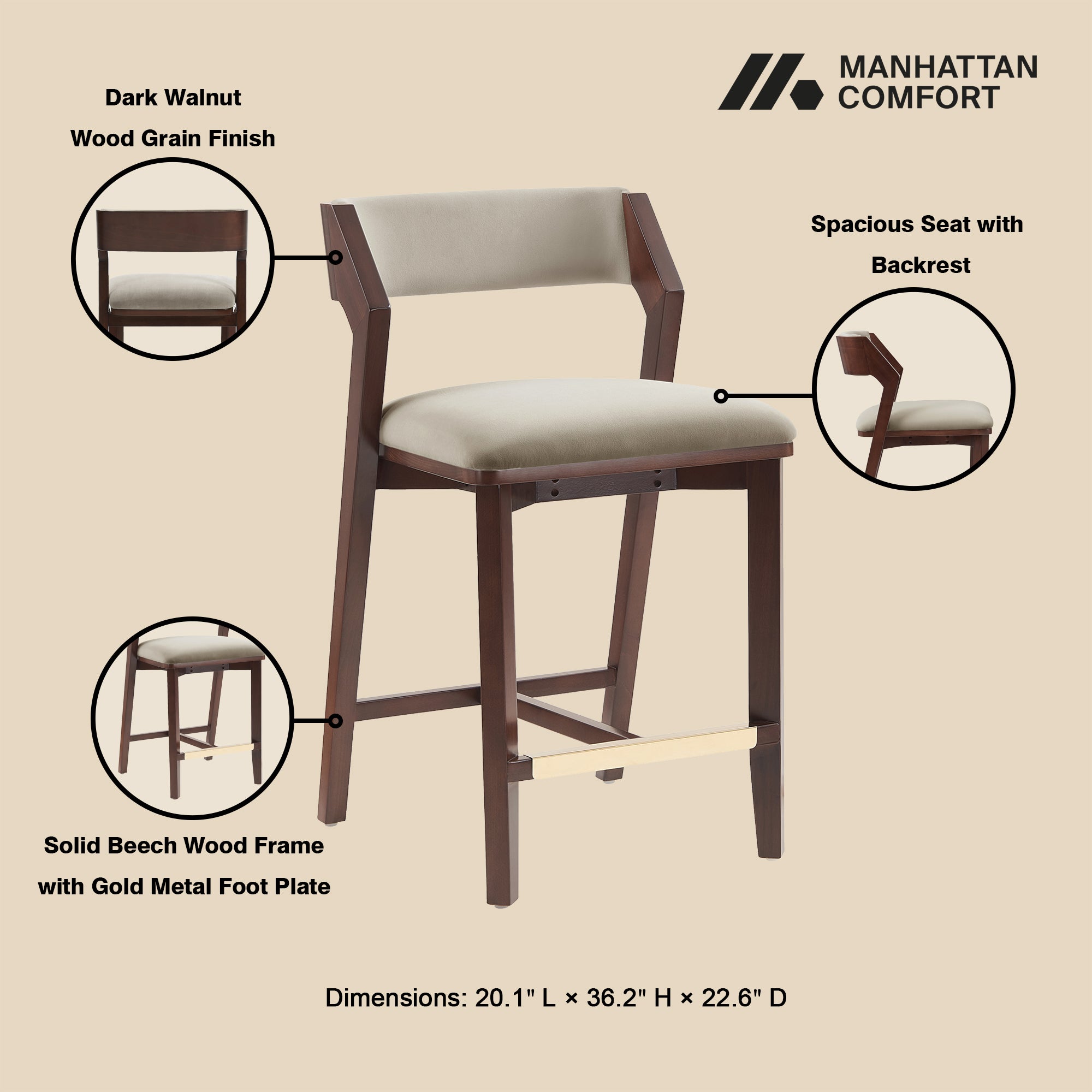 Patricia Wood Upholstered Counter Stool