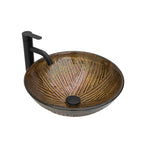 Artistic Feather Pattern Amber Tempered Glass Vessel Sink