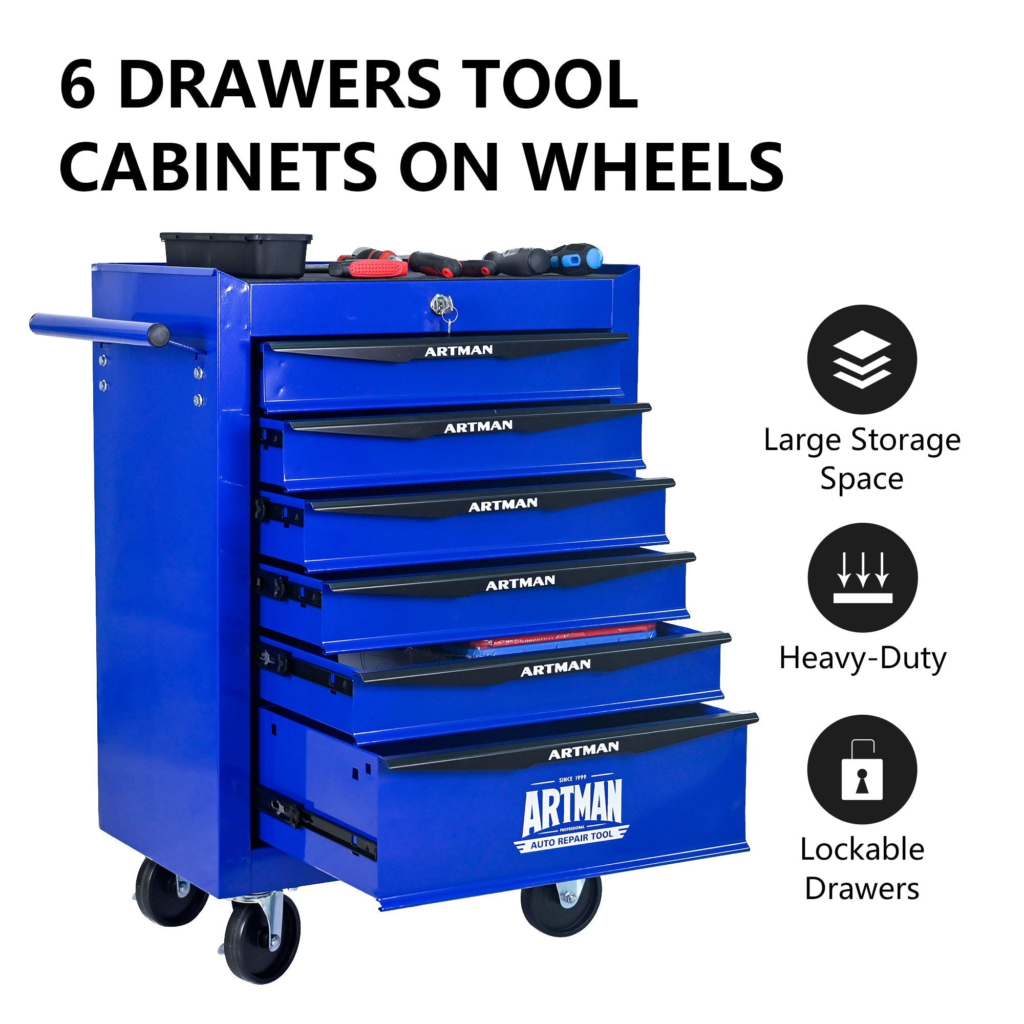 Rolling Metal Tool Chest With Drawers, Steel Storage Cabinet With Ball Bearing Slides