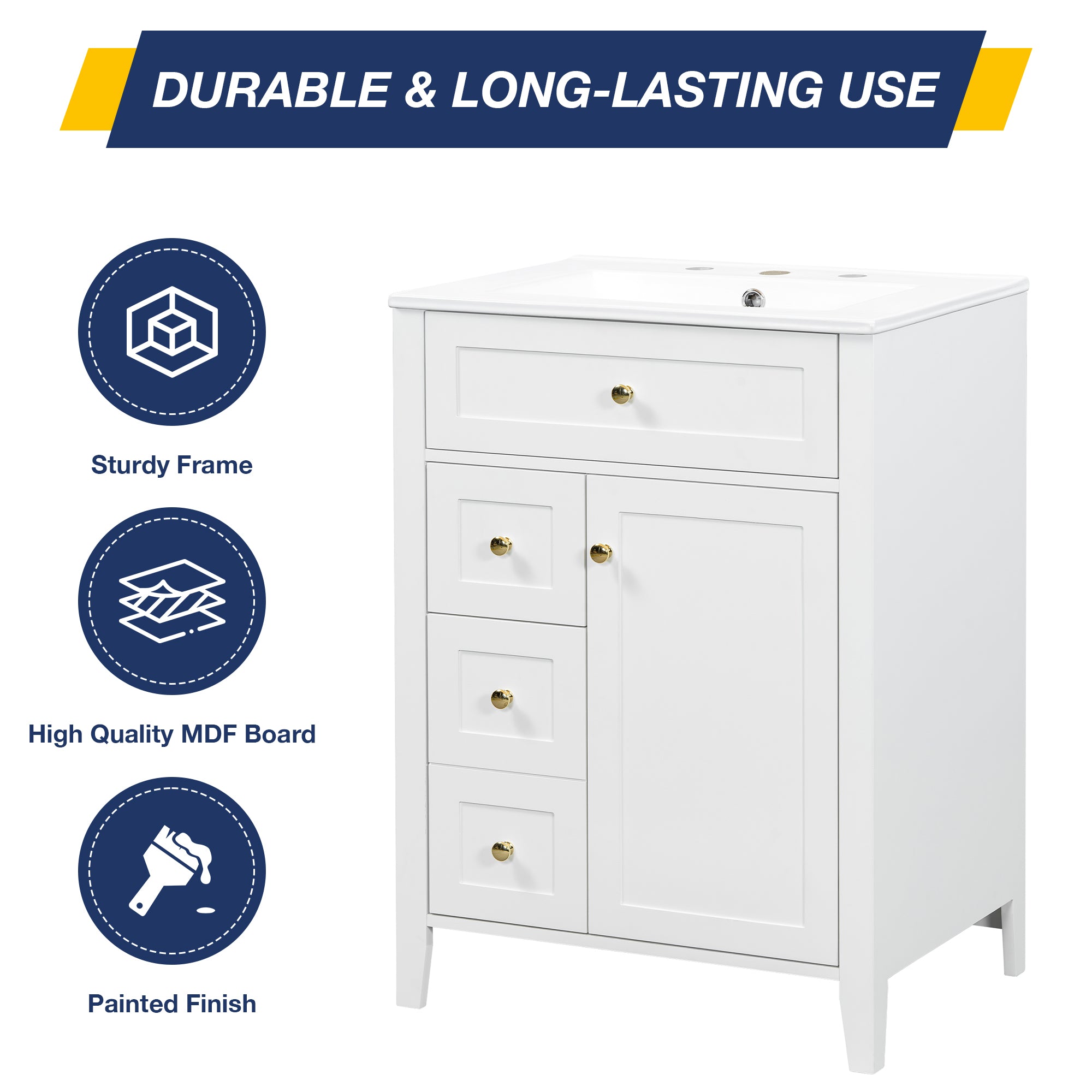 24" Modern Bathroom Vanity with Ceramic Sink and Storage Rack
