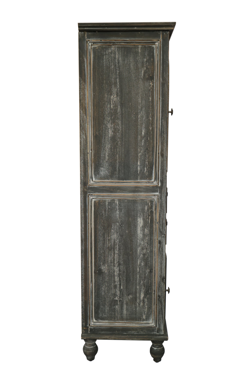 Farmhouse Tall Narrow Storage Cabinet, 59-Inch, Rustic Wood, Black and Gray
