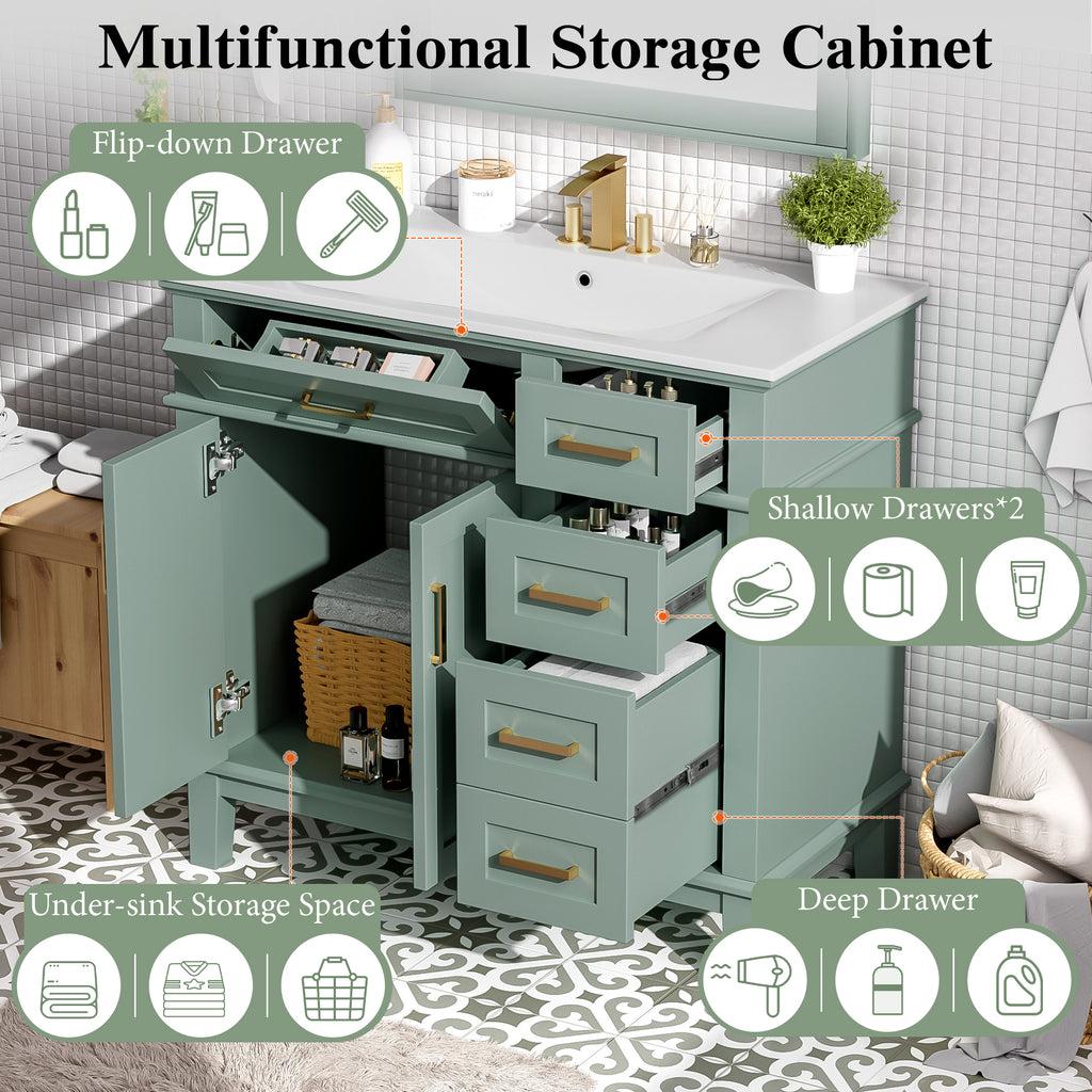 36" Light Green Modern Bathroom Vanity