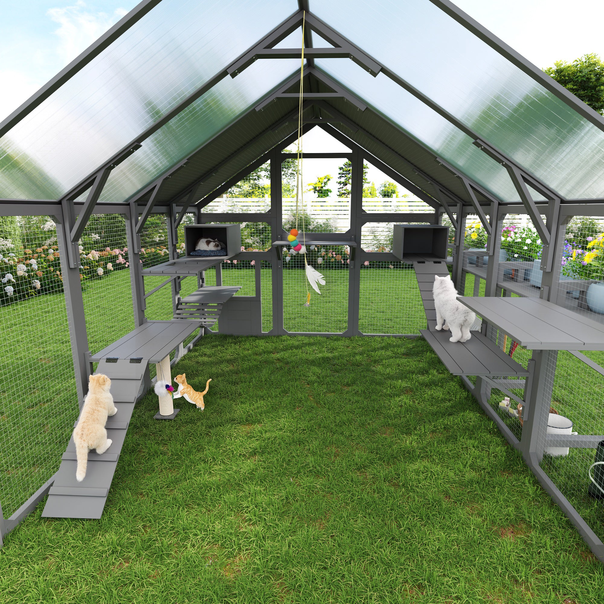 Large Outdoor Cat House with Planter Stand