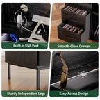 Record Player Stand with Power Outlet & Flip-Down Lid