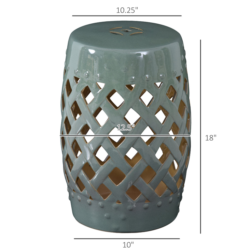 Outsunny 13" x 18" Ceramic Garden Stool with Woven Lattice Design
